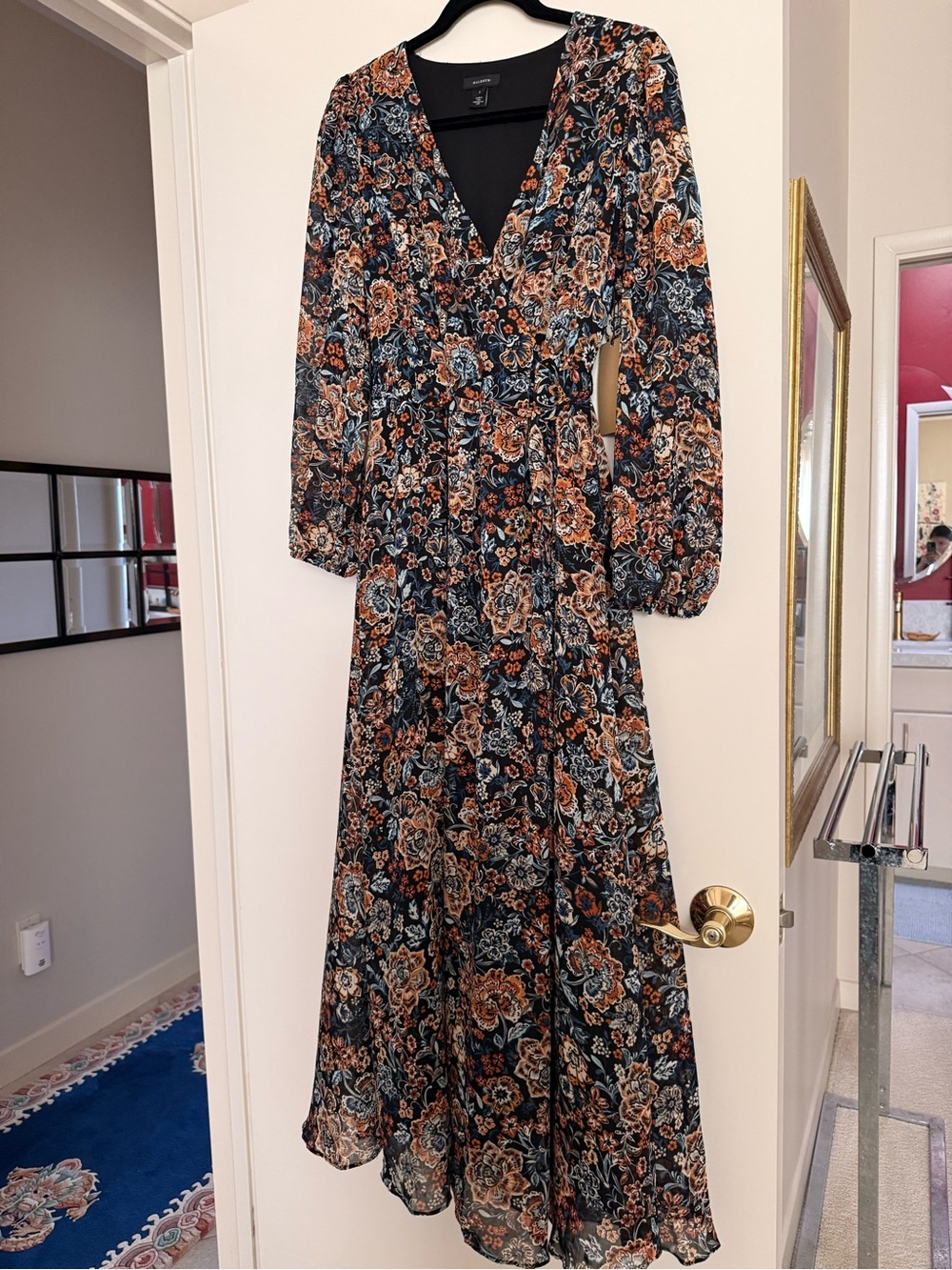 Halogen Black Maxi Dress with Rust & Cream Floral